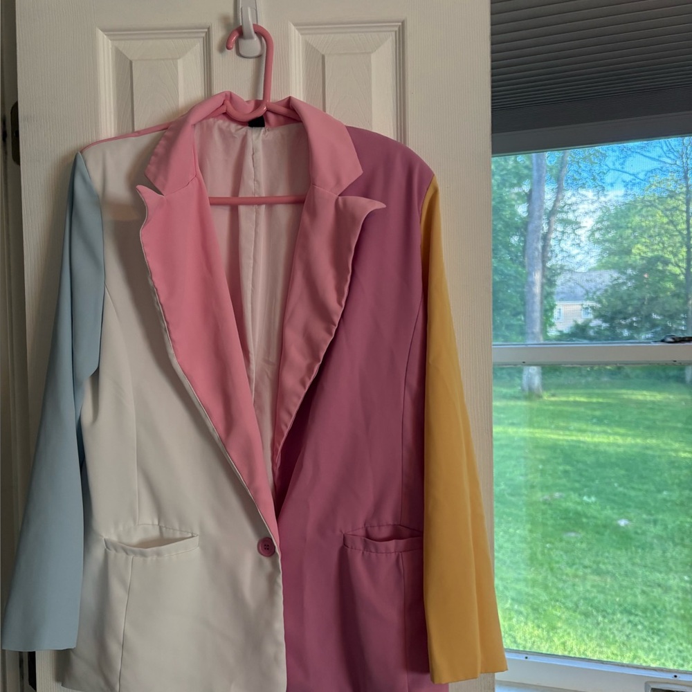 Fashion Nova Pink and Yellow Colorblock Blazer